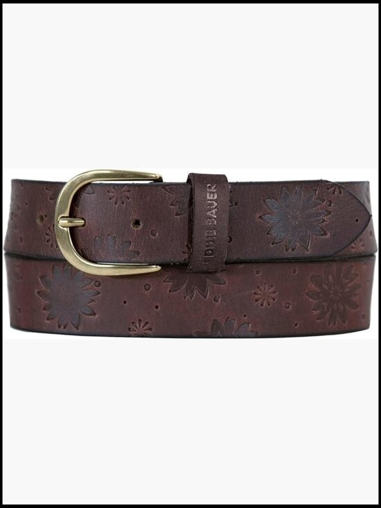 Genuine Leather Belt with Durable Metal Buckle, Tooled Floral Pattern